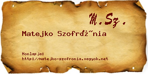 Matejko Szofrónia névjegykártya
